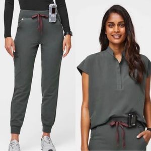 Figs Set High Waisted Zamora Scrub Pants & Rafaela Scrub Top in Bonsai
